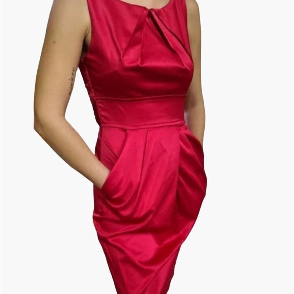 90s Teeze Me Red Cocktail Dress Juniors Size 9 Double Pokcets Multi Way Tie